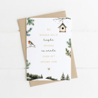 Dubbele Kerstkaart: We wensen jullie liefde vreugde en vrede voor het nieuwe jaar